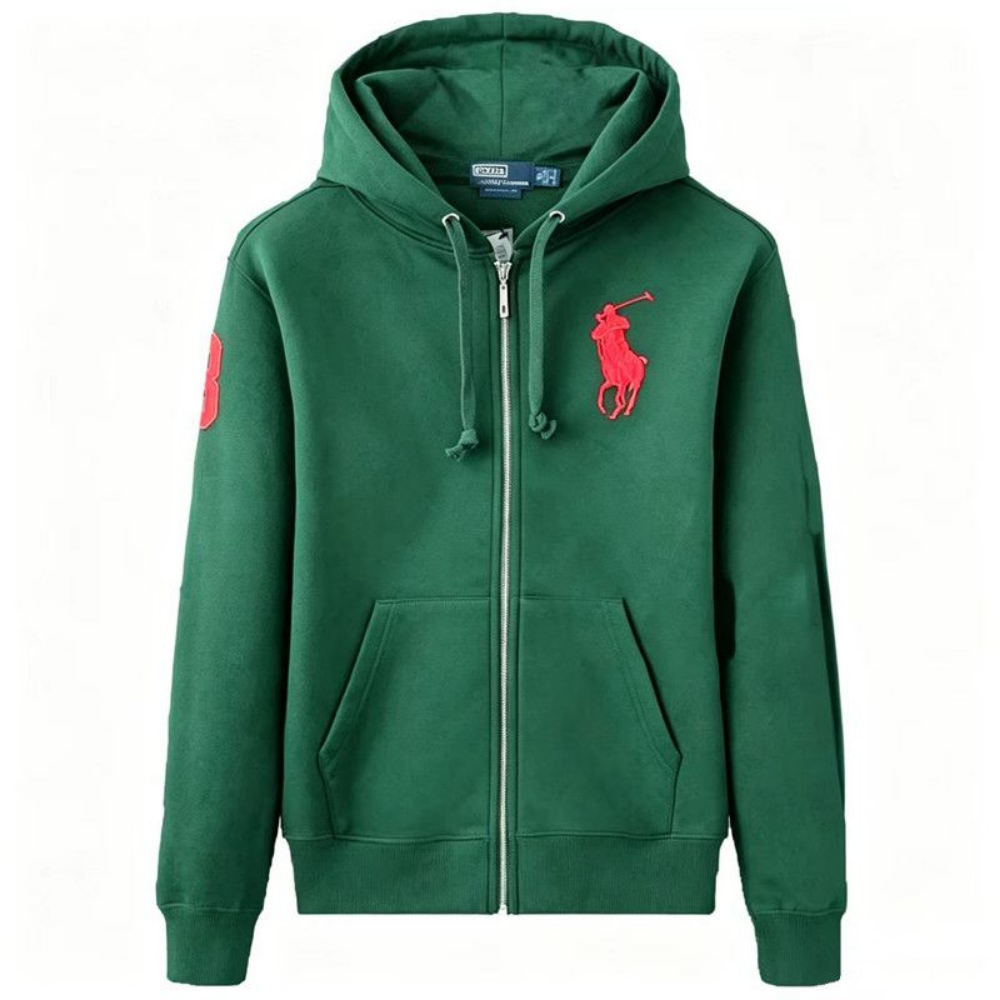 Polo Ralph Lauren Big Pony Full-Zip Hoodie — Green / Red Logo — Front