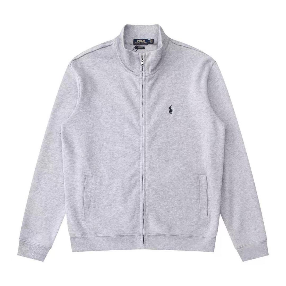 Polo Ralph Lauren Fleece Full-Zip Sweatshirt — Light Grey / Navy Logo — Front