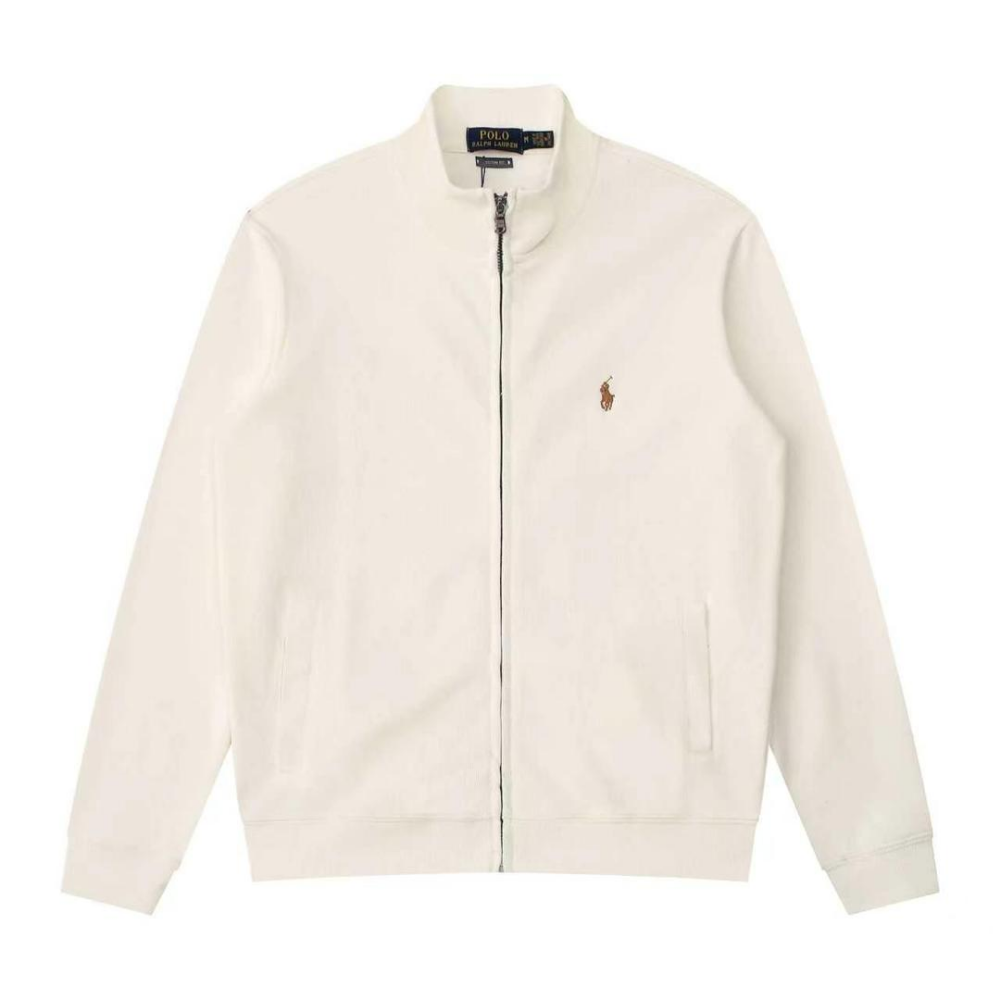 Polo Ralph Lauren Fleece Full-Zip Sweatshirt — Beige / Brown Logo — Front