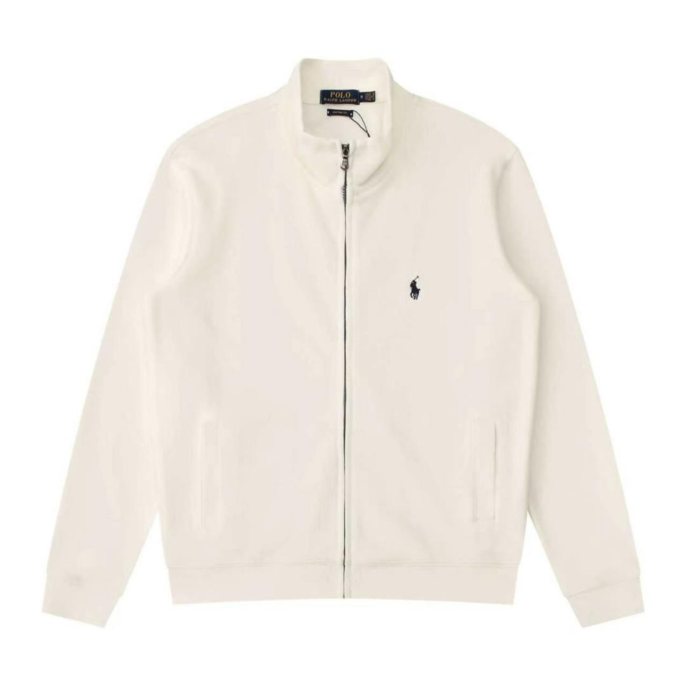 Polo Ralph Lauren Fleece Full-Zip Sweatshirt — Beige / Black Logo — Front