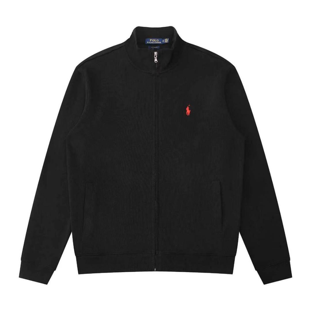 Polo Ralph Lauren Fleece Full-Zip Sweatshirt — Black / Red Logo — Front