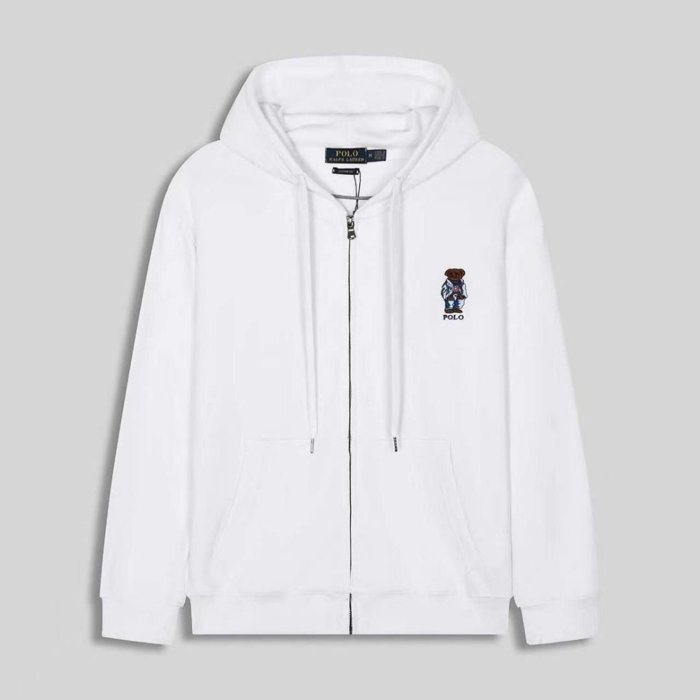 Polo Ralph Lauren Polo Bear Full-Zip Hoodie — White — Front