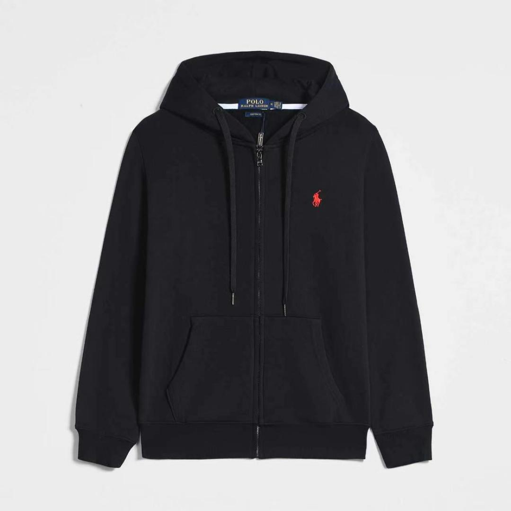 Polo Ralph Lauren Classic Full-Zip Hoodie — Black / Red Logo — Front