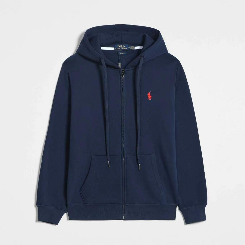 Polo Ralph Lauren Classic Full-Zip Hoodie — Navy / Red Logo — Front