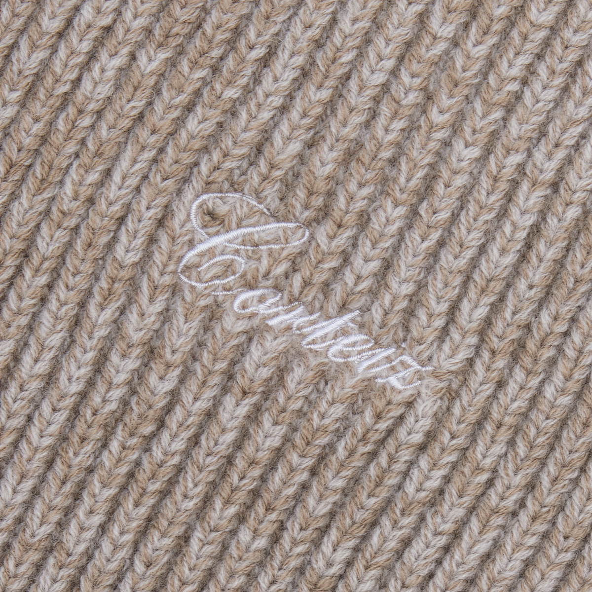 Corteiz Script Pocket Knit Sweater — Oatmeal — logo and knit detail