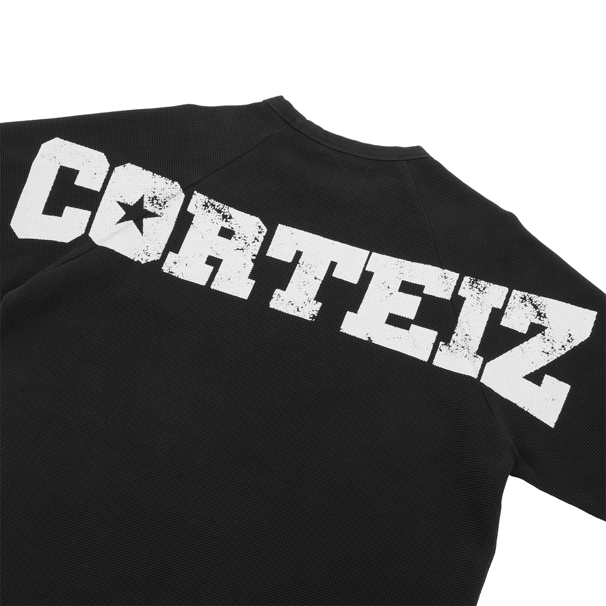 CORTEIZ Star Raglan Waffle Thermal Long Sleeve — Black — detail view