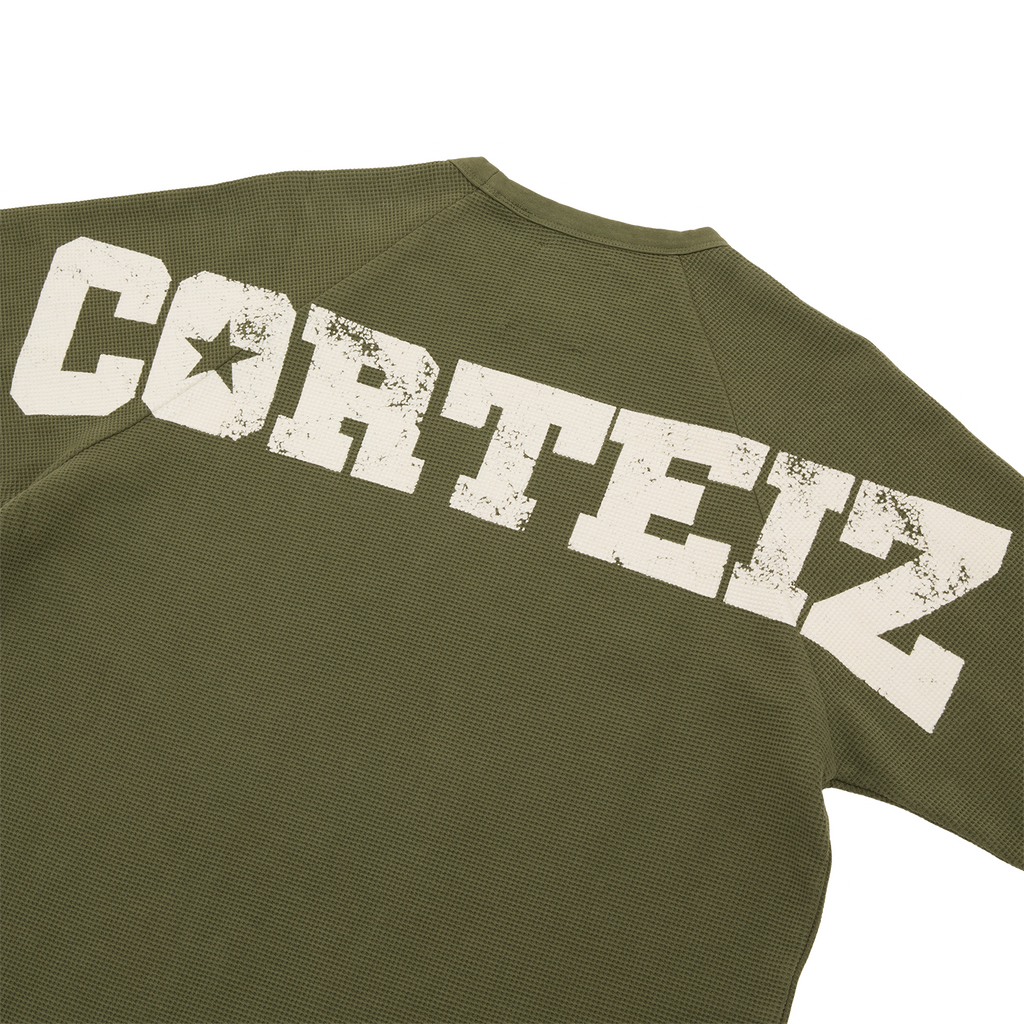 CORTEIZ Star Raglan Waffle Thermal Long Sleeve — Olive — detail view