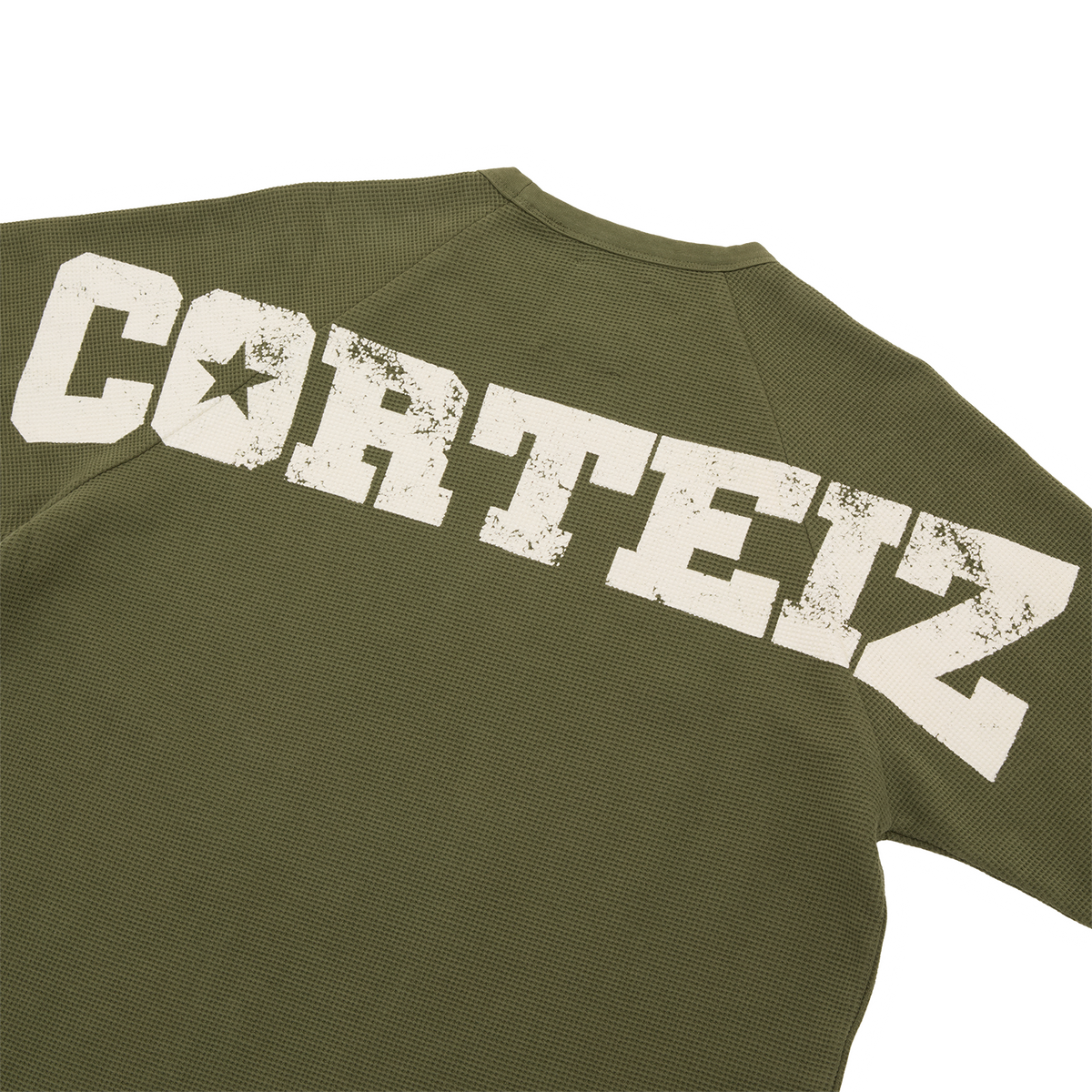 CORTEIZ Star Raglan Waffle Thermal Long Sleeve — Olive — detail view