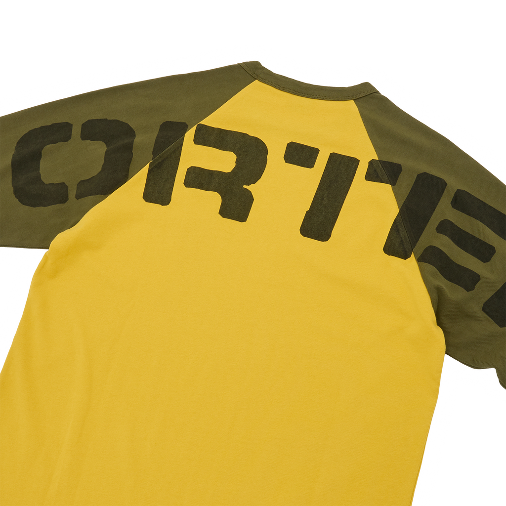 CORTEIZ Stencil Raglan Long Sleeve — Gold/Olive — detail view