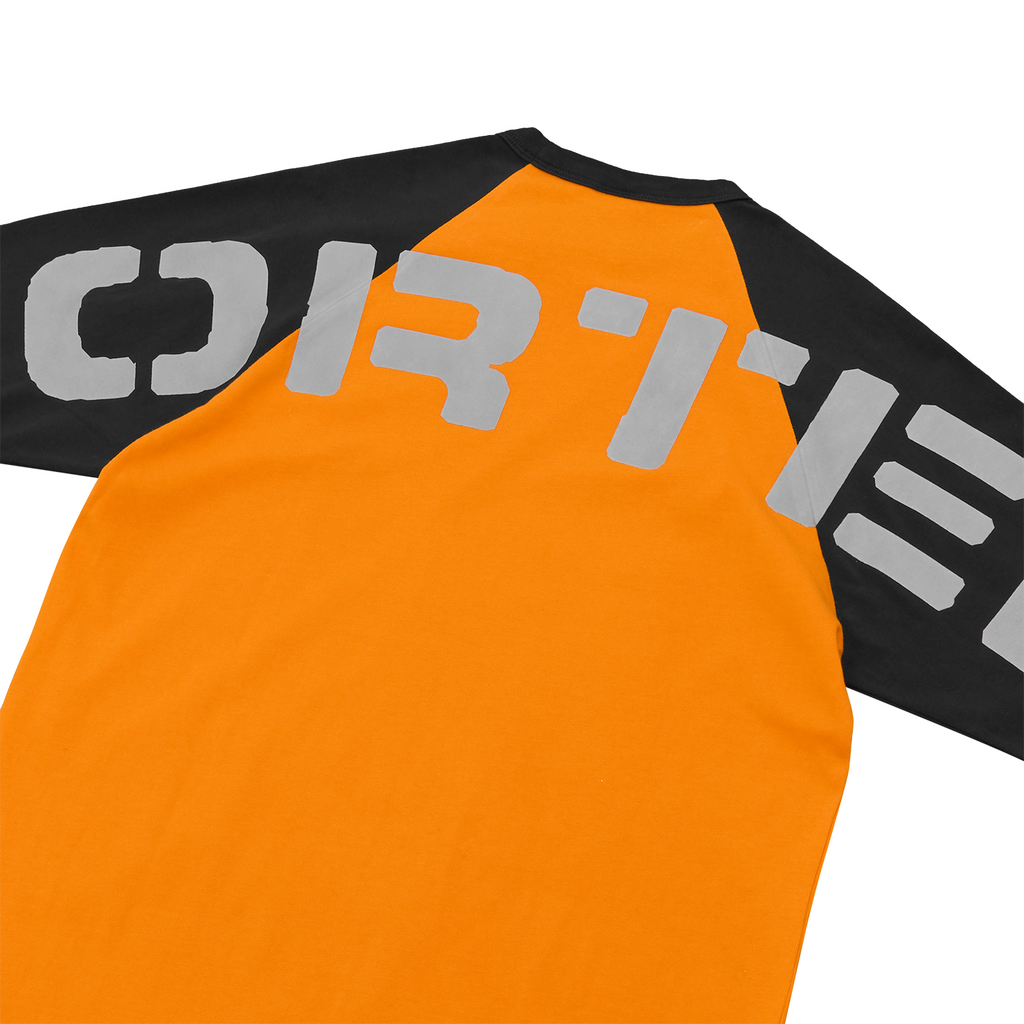 CORTEIZ Stencil Raglan Long Sleeve — Orange/Black — detail view