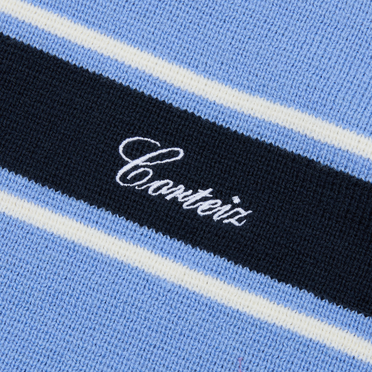 Corteiz Turismo Knit Sweater — Baby Blue — logo and knit detail
