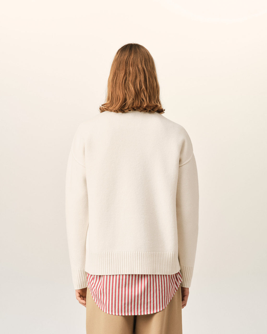 AMI Paris Ami de Cœur Large Logo Crewneck Sweater — Ecru / Red — styled back view