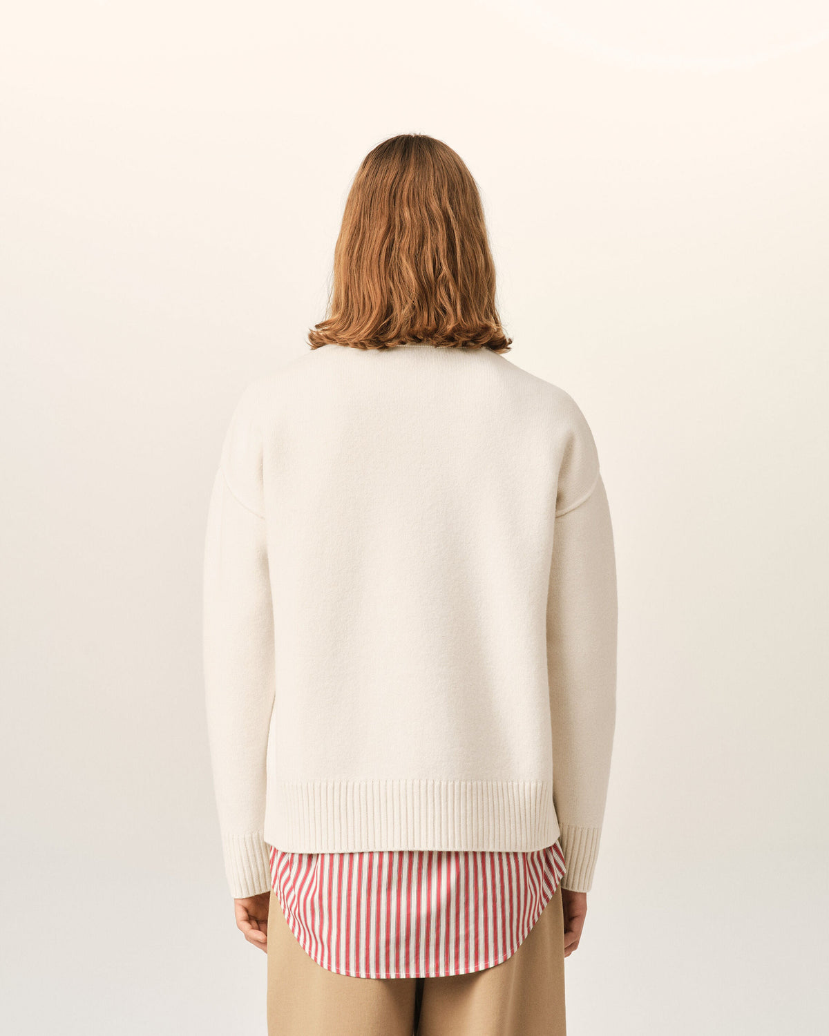 AMI Paris Ami de Cœur Large Logo Crewneck Sweater — Ecru / Red — styled back view