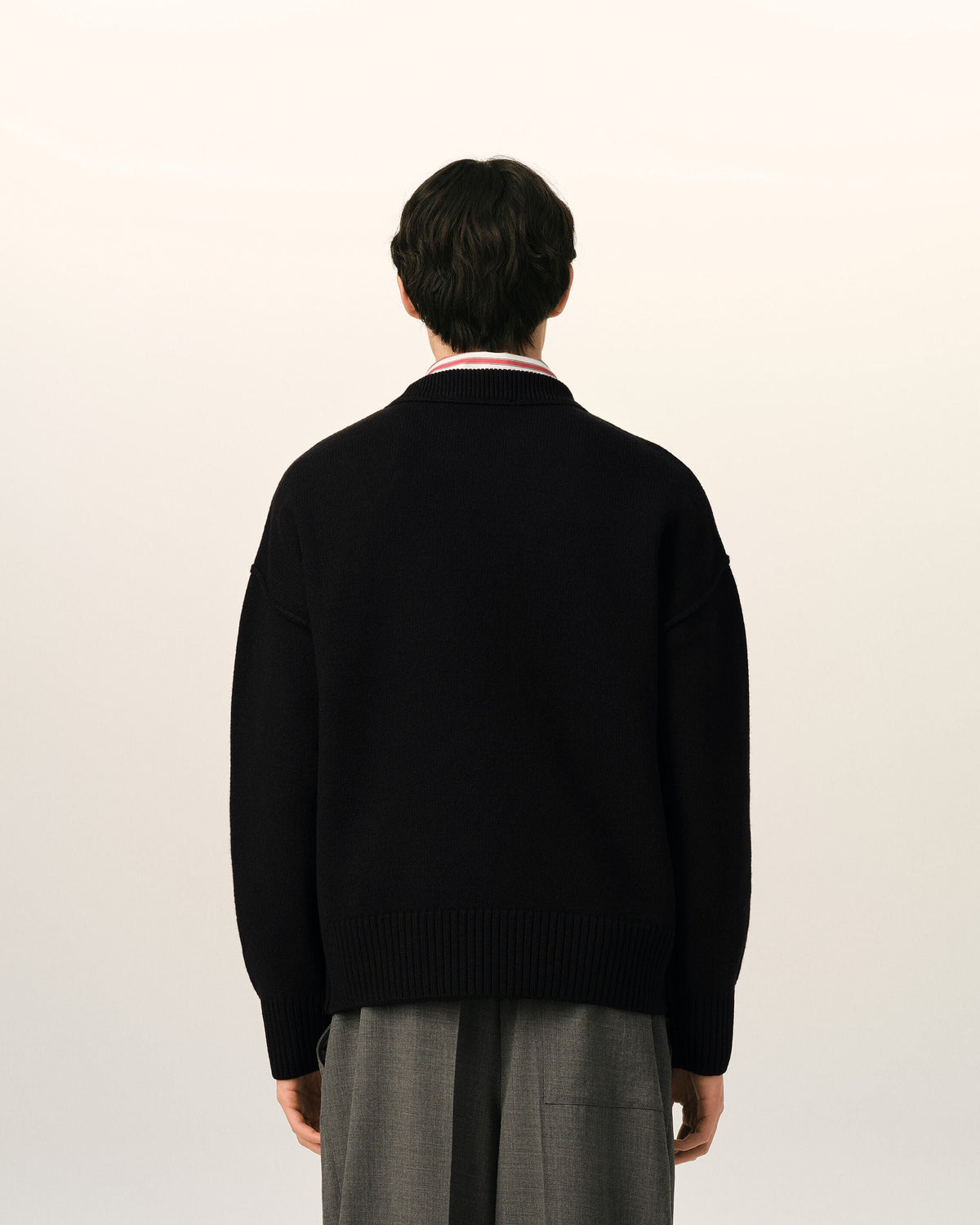 AMI Paris Ami de Cœur Large Logo Crewneck Sweater — Black / Red — styled back view