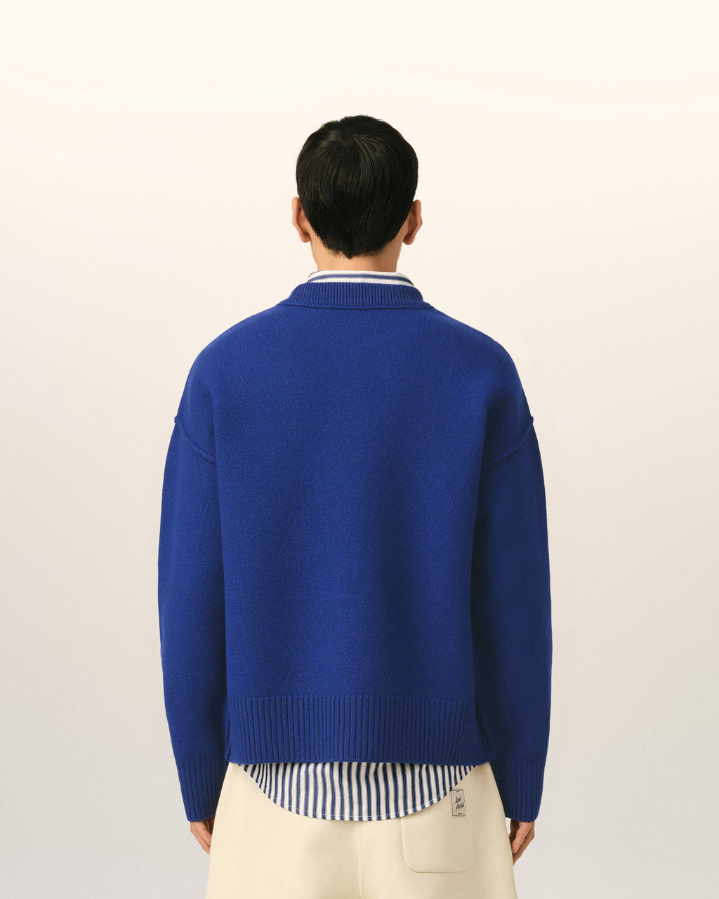 AMI Paris Ami de Cœur Large Logo Crewneck Sweater — Royal Blue / Black — styled back view