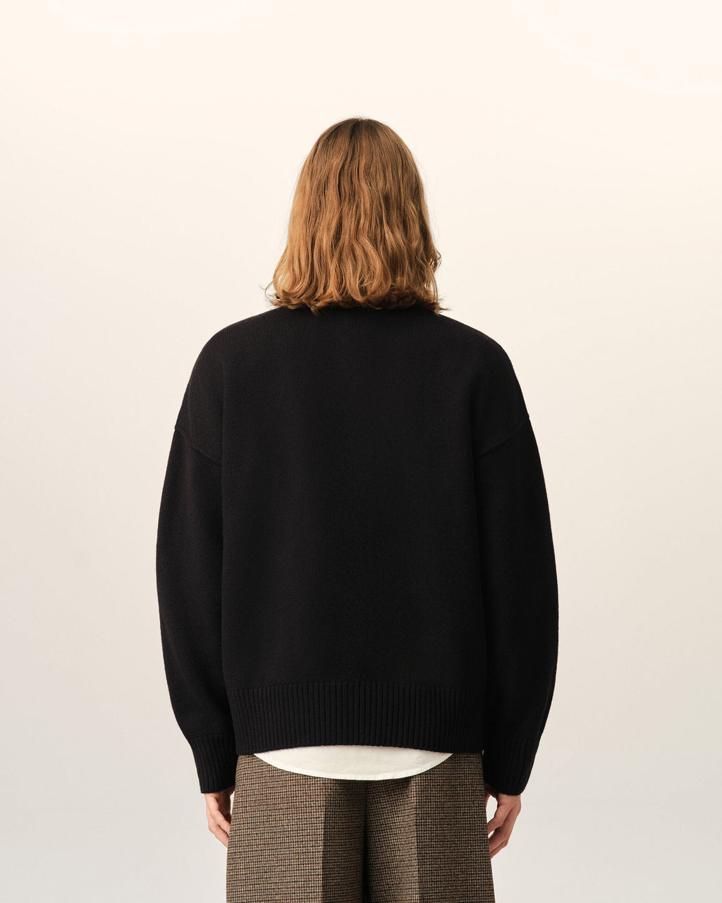 AMI Paris Ami de Cœur Large Logo Crewneck Sweater — Black / Ivory — styled back view