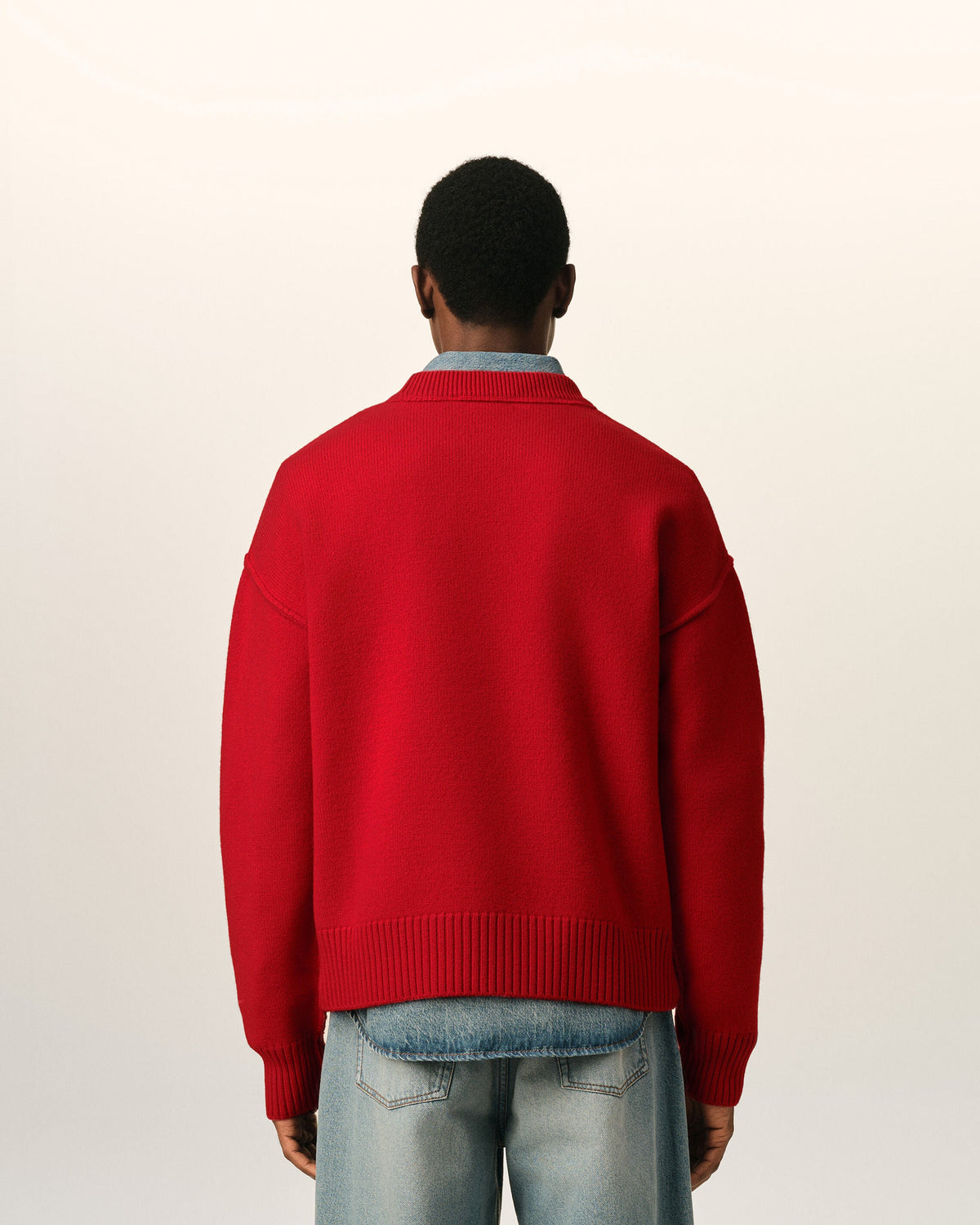AMI Paris Ami de Cœur Large Logo Crewneck Sweater — Red / Black — styled back view