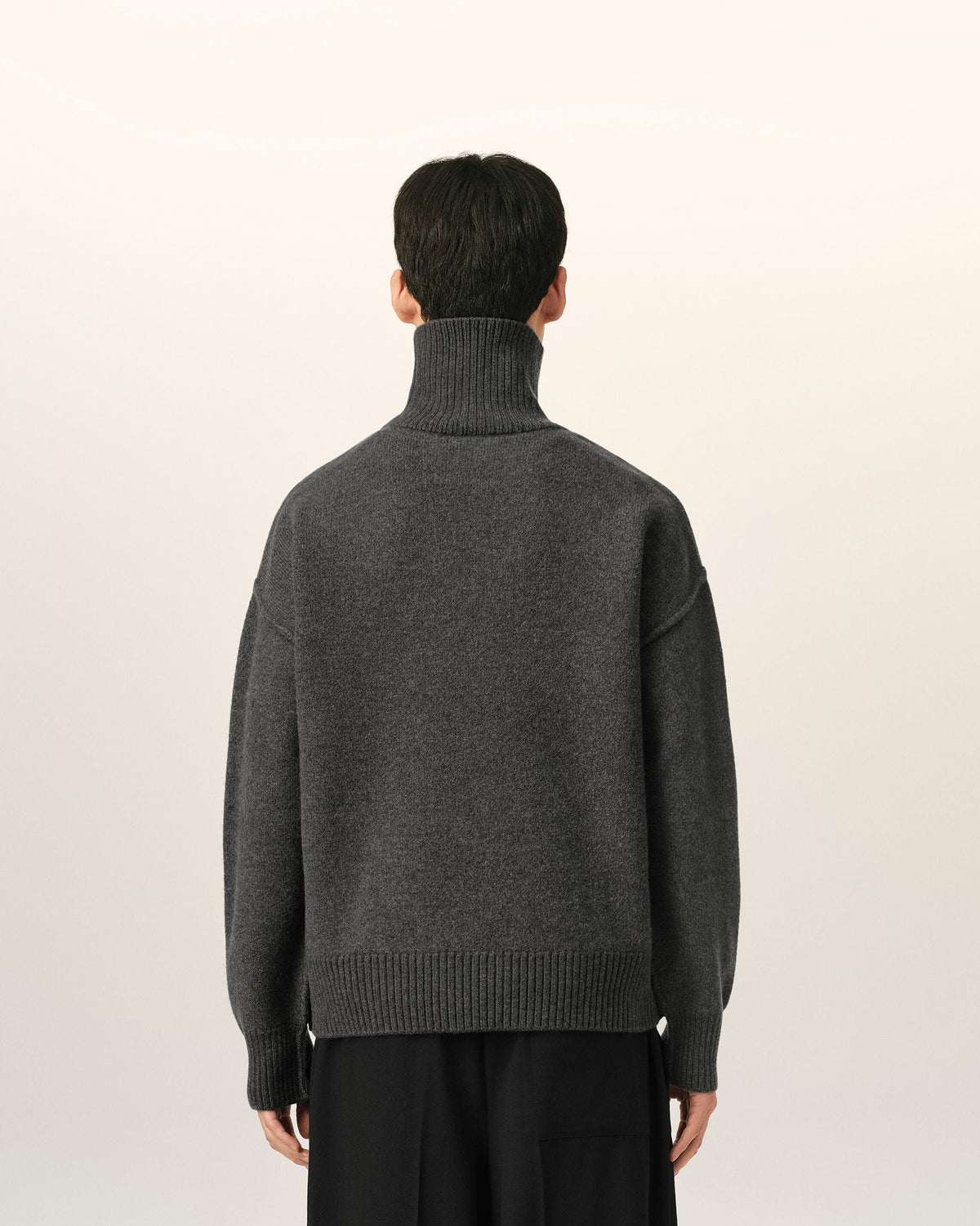 AMI Paris Ami de Cœur Large Logo Funnel Neck Sweater — Charcoal / Red — styled back view