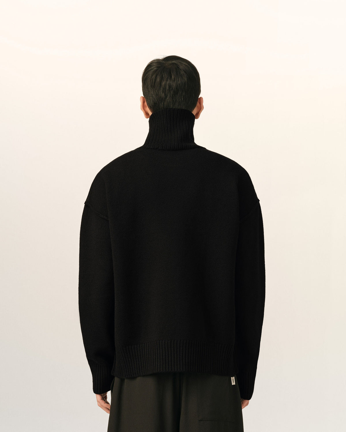 AMI Paris Ami de Cœur Large Logo Funnel Neck Sweater — Black / Red — styled back view
