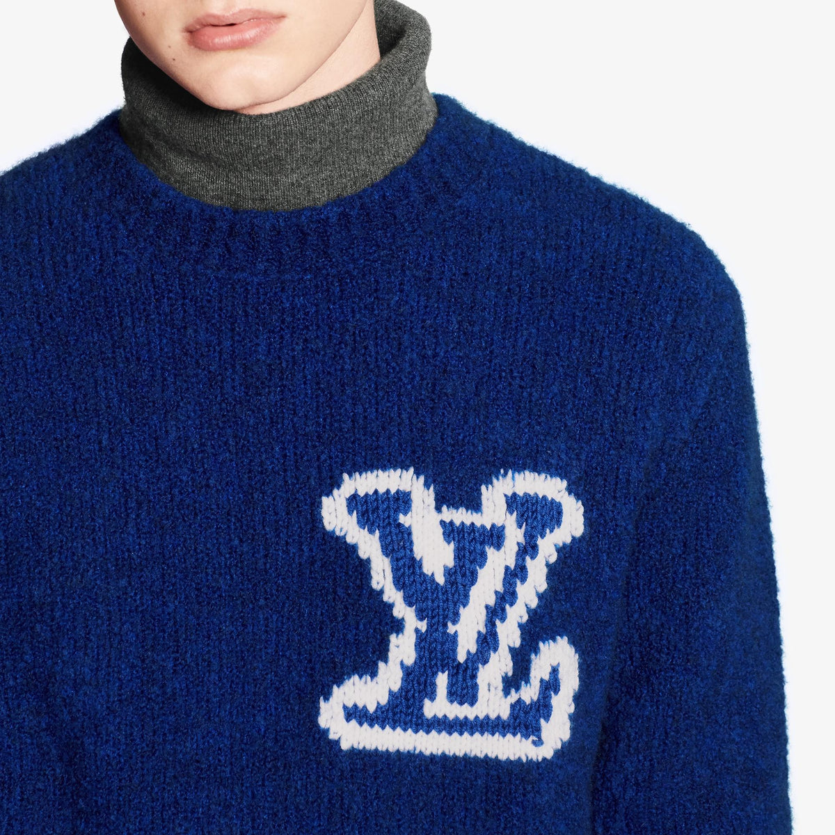 Louis Vuitton LV Intarsia Crewneck — Electric Blue — knit detail