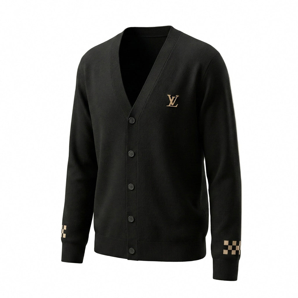 Louis Vuitton Monogram Accent Cardigan — Black / Beige — detail view