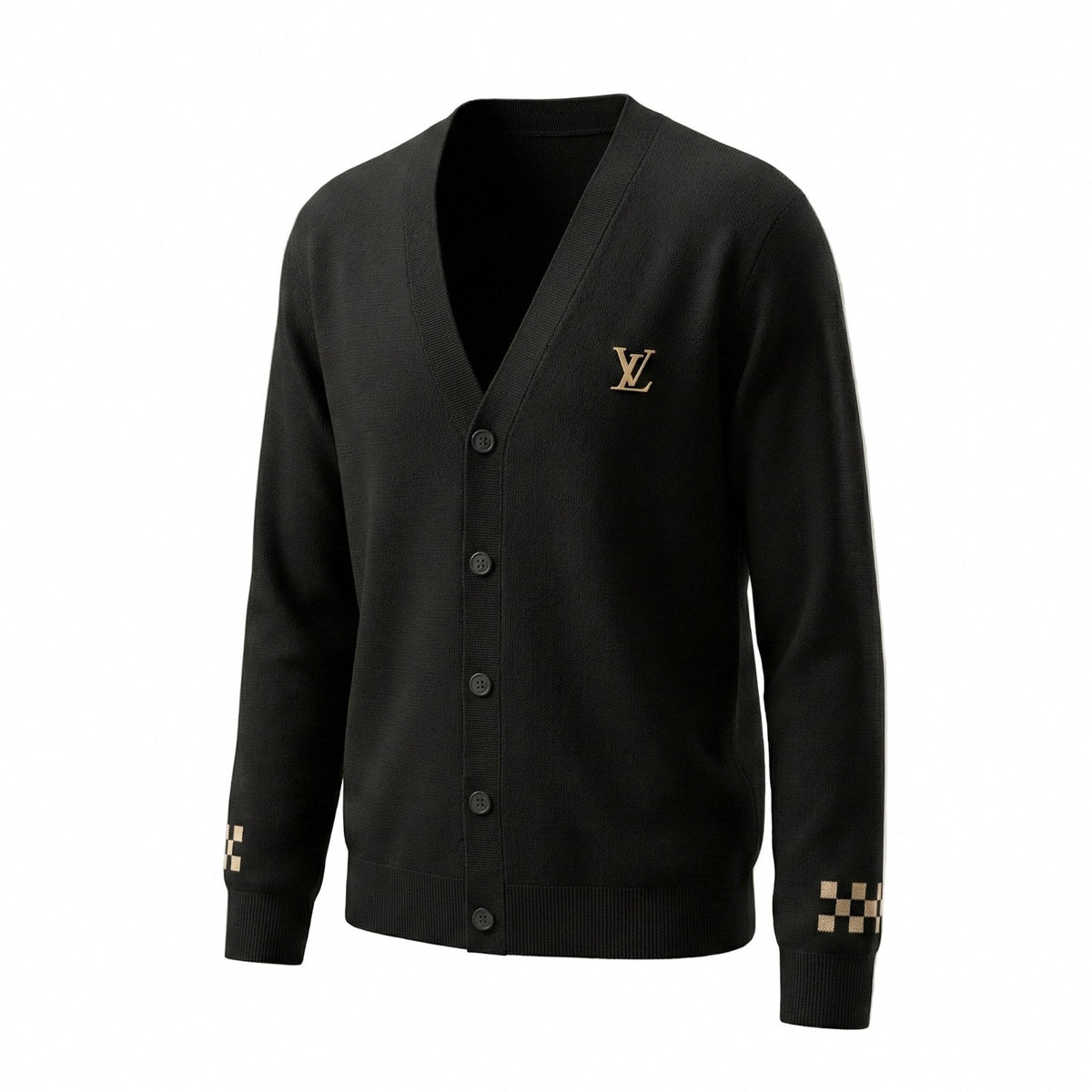 Louis Vuitton Monogram Accent Cardigan — Black / Beige — detail view