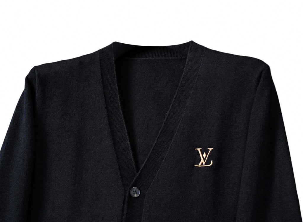Louis Vuitton Monogram Accent Cardigan — Black / Beige — detail view