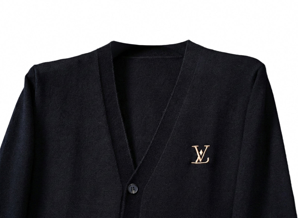 Louis Vuitton Monogram Accent Cardigan — Black / Beige — detail view