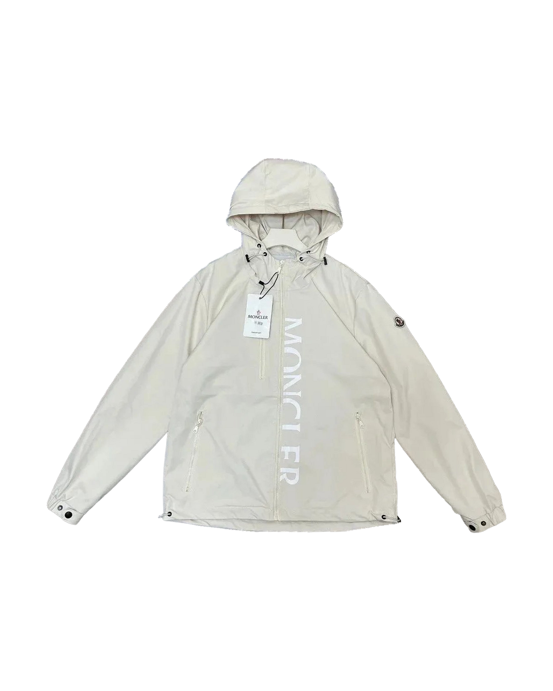 Moncler Vertical Logo Hooded Jacket — Cream — transparent front