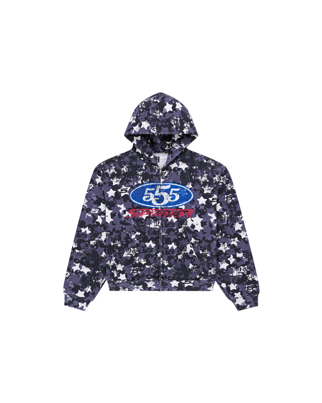 SP5DER R5cing Camo Zip-Up Hoodie — Blue Camo — Front