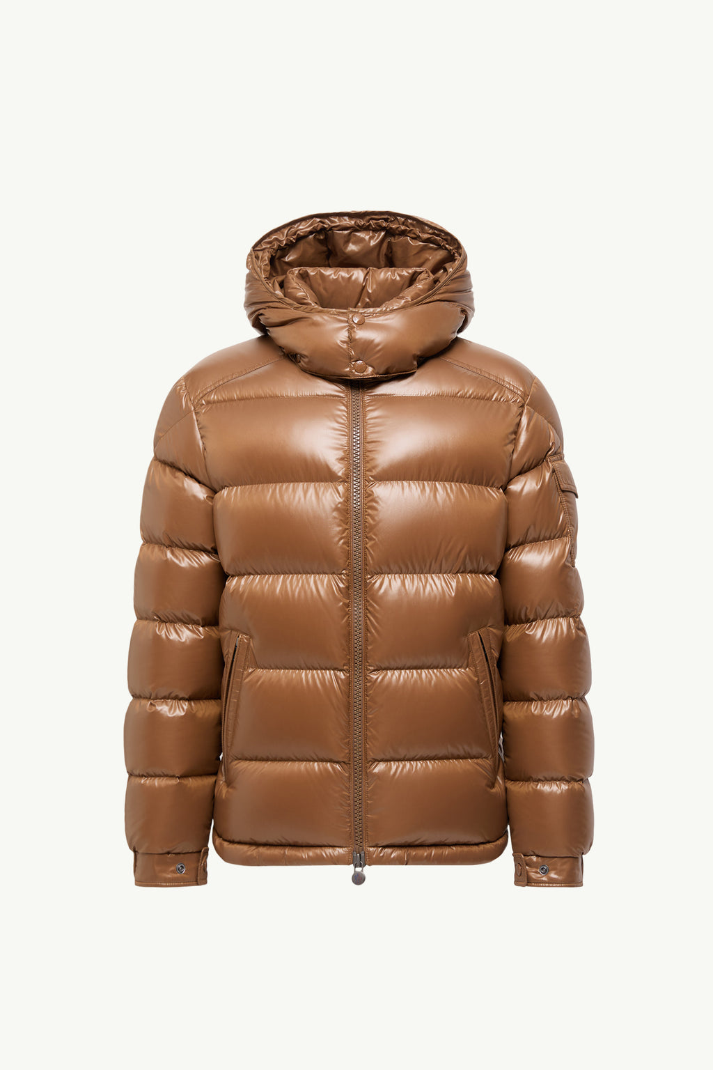 Moncler Maya Glossy Hooded Down Jacket — Beige — product view 4