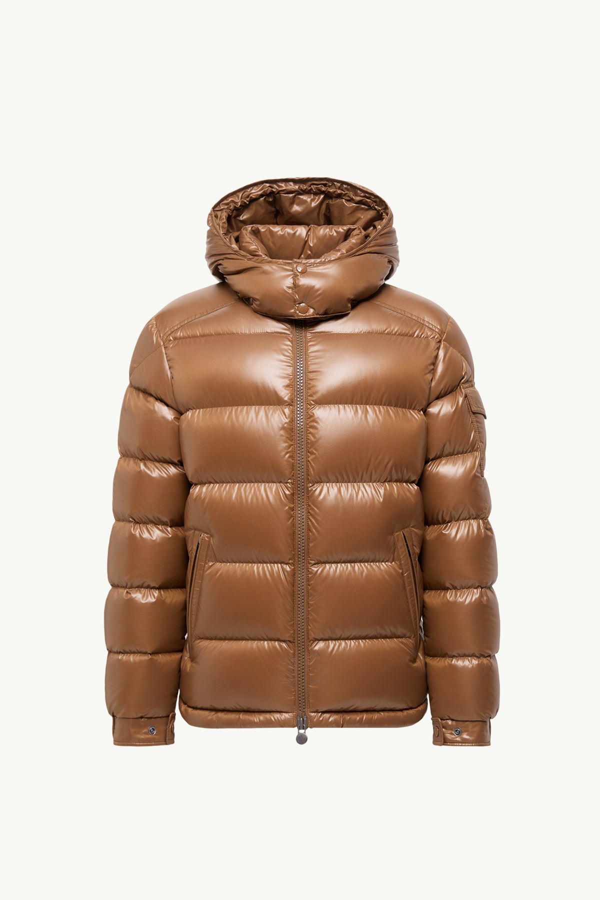 Moncler Maya Glossy Hooded Down Jacket — Beige — product view 4
