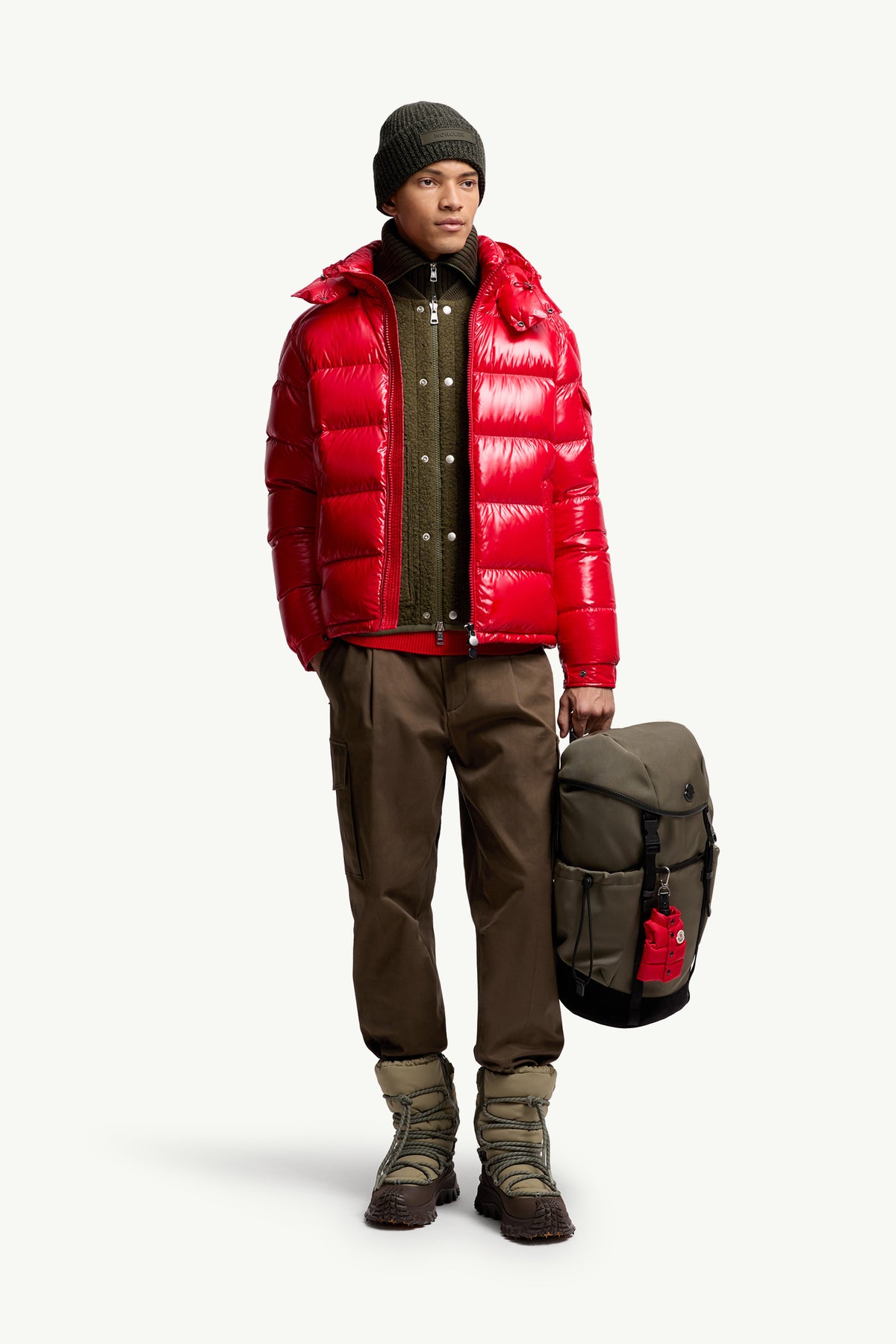 Moncler Maya Glossy Hooded Down Jacket — Red — product view 2