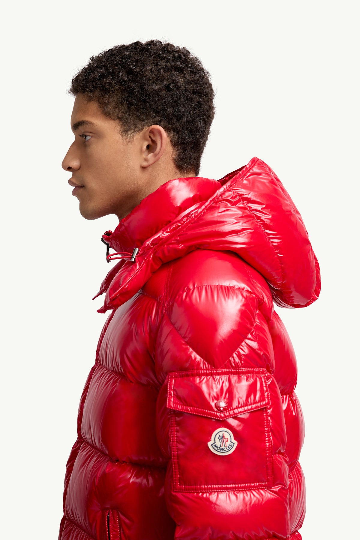 Moncler Maya Glossy Hooded Down Jacket — Red — product view 3