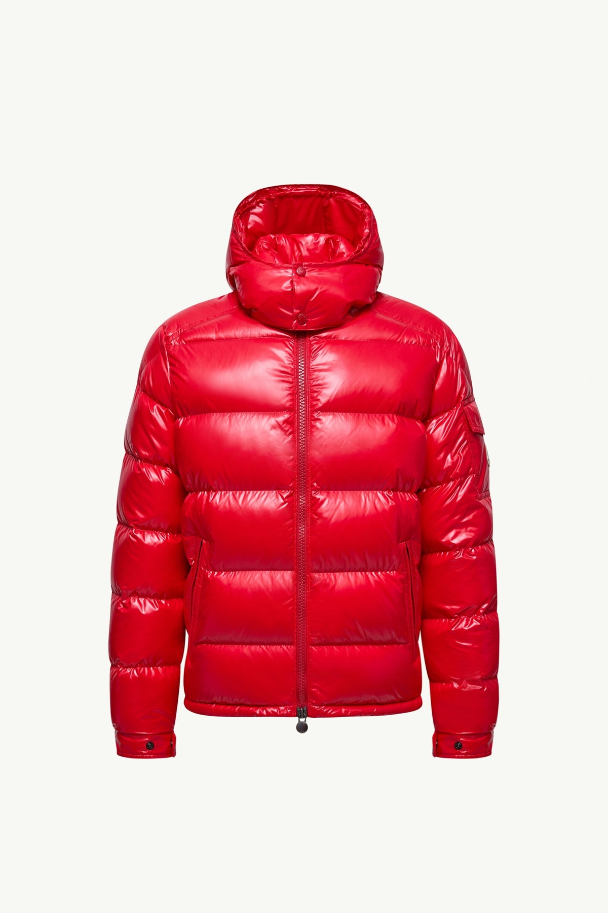 Moncler Maya Glossy Hooded Down Jacket — Red — product view 4
