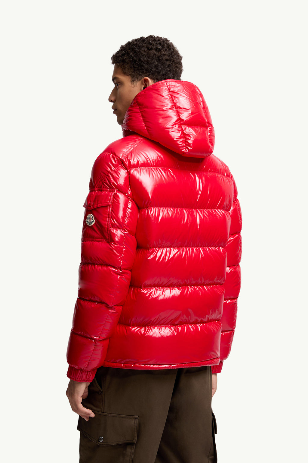 Moncler Maya Glossy Hooded Down Jacket — Red — product view 6