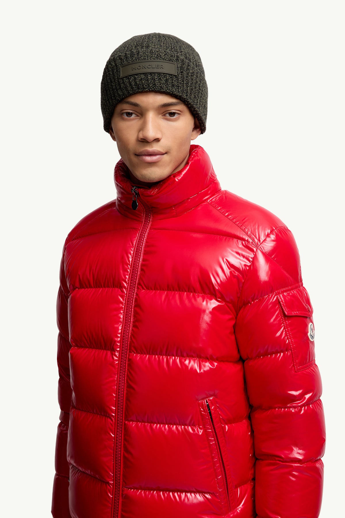 Moncler Maya Glossy Hooded Down Jacket — Red — product view 7
