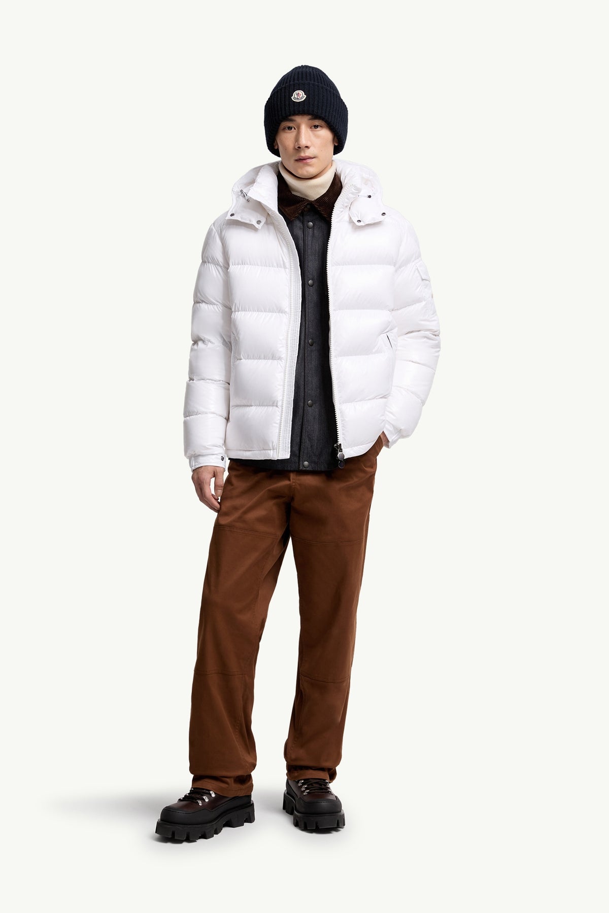 Moncler Maya Glossy Hooded Down Jacket — White — product view 2