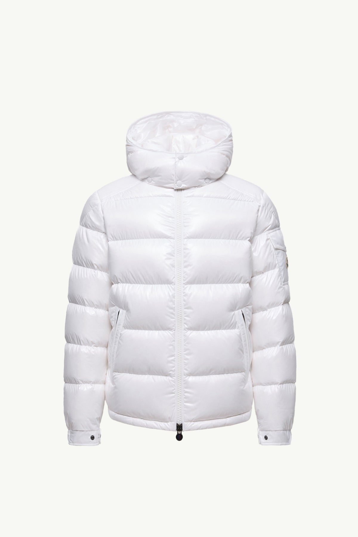 Moncler Maya Glossy Hooded Down Jacket — White — product view 4
