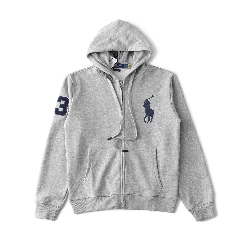 Polo Ralph Lauren Big Pony Full-Zip Hoodie — Light Grey / Navy Logo — Front