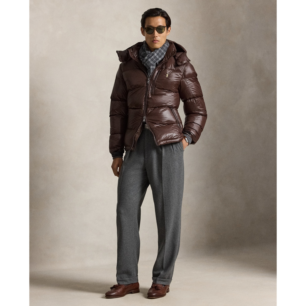 Polo Ralph Lauren Gorham Glossy Down Jacket — Nutmeg Brown — product view 3
