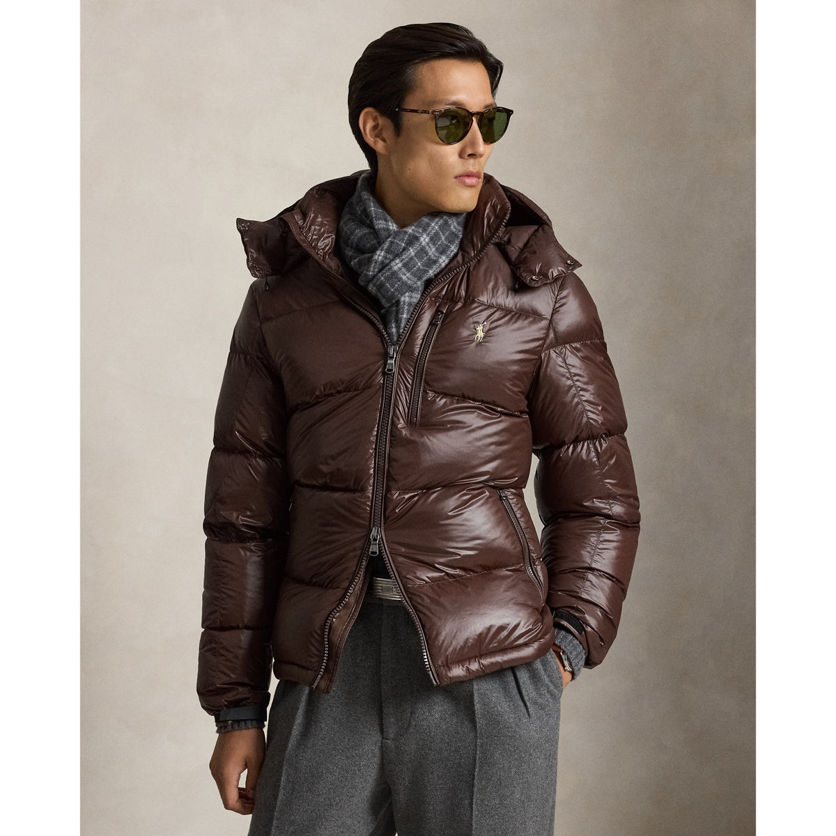 Polo Ralph Lauren Gorham Glossy Down Jacket — Nutmeg Brown — product view 2