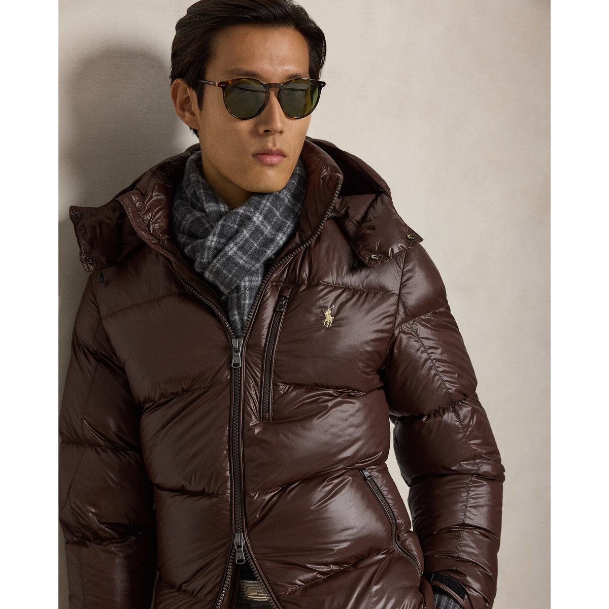 Polo Ralph Lauren Gorham Glossy Down Jacket — Nutmeg Brown — product view 5